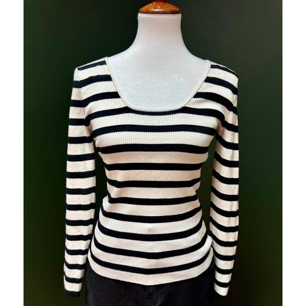 A New Day Long Sleeve Striped Knit Ribbed Scoop Neck Top Women's L